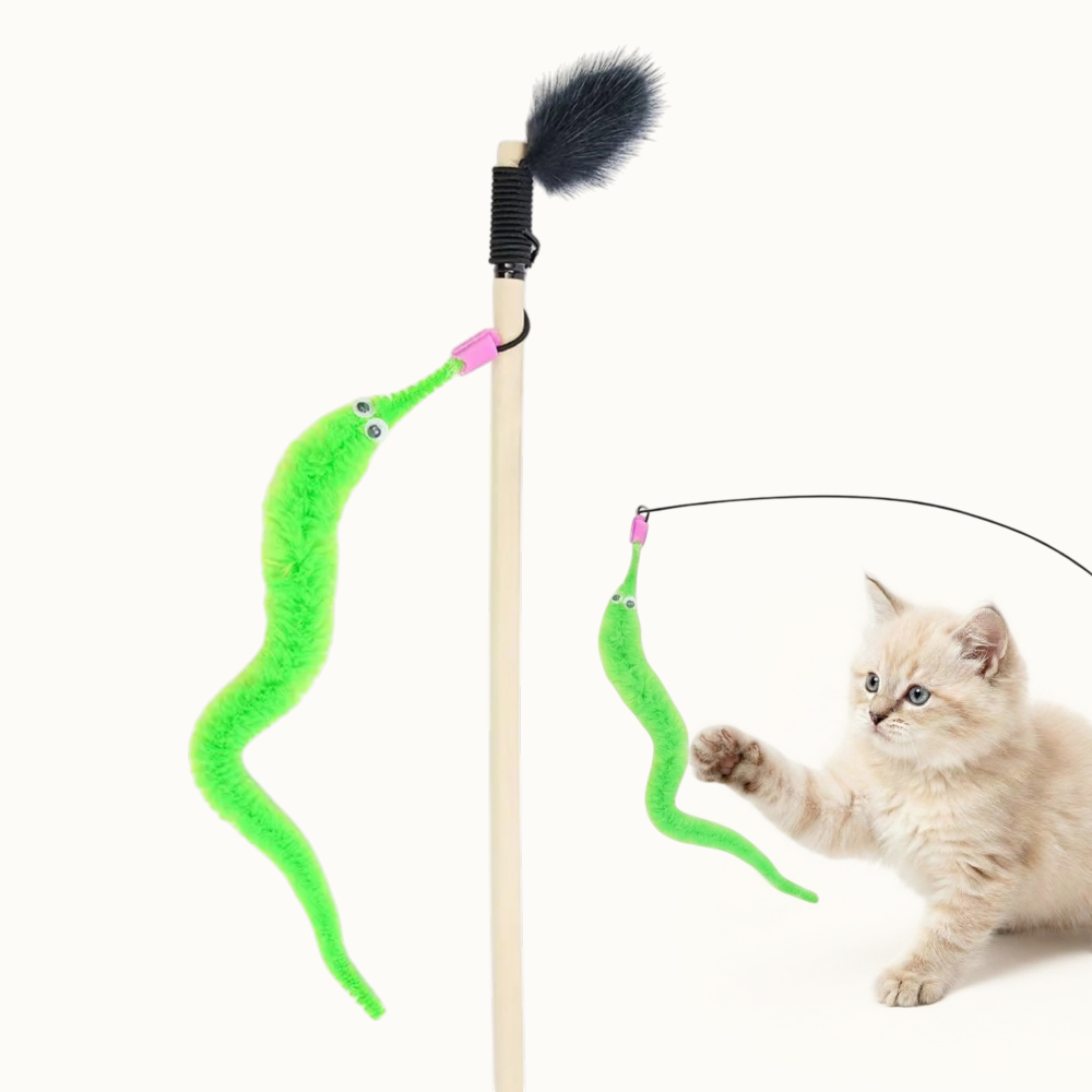 Pet hobby Игрушка-дразнилка для кошек Червяк на резинке, игрушка 22 см, палка 50 см, общая длина 75 см