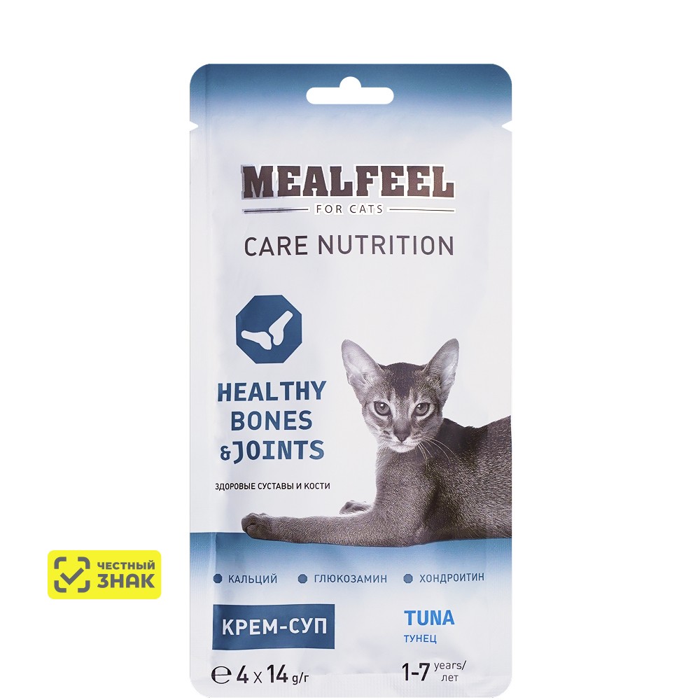 

Mealfeel Care Nutrition Лакомство Крем-суп с тунцом для здоровья костей и суставов у кошек, 4х14 гр.