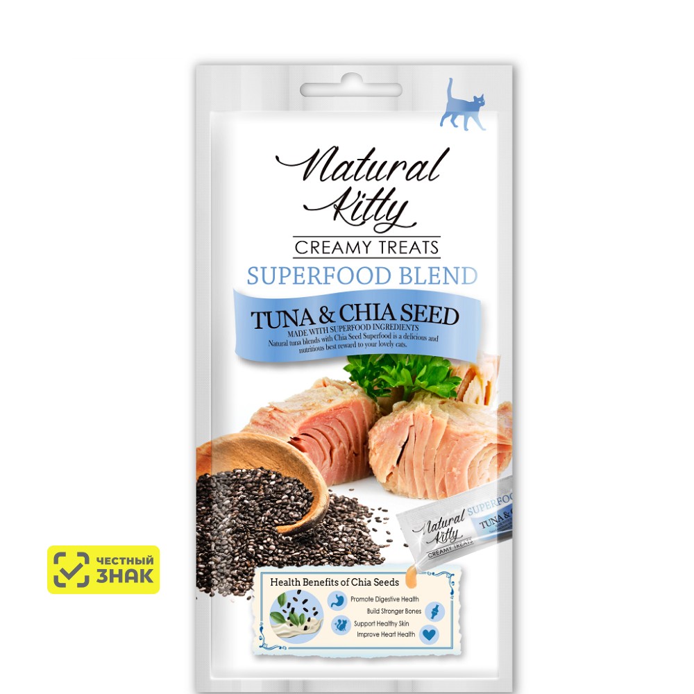 

Pettric Natural Kitty Лакомство Крем-суп с тунцом и семенами чиа для кошек, 4х12 гр.