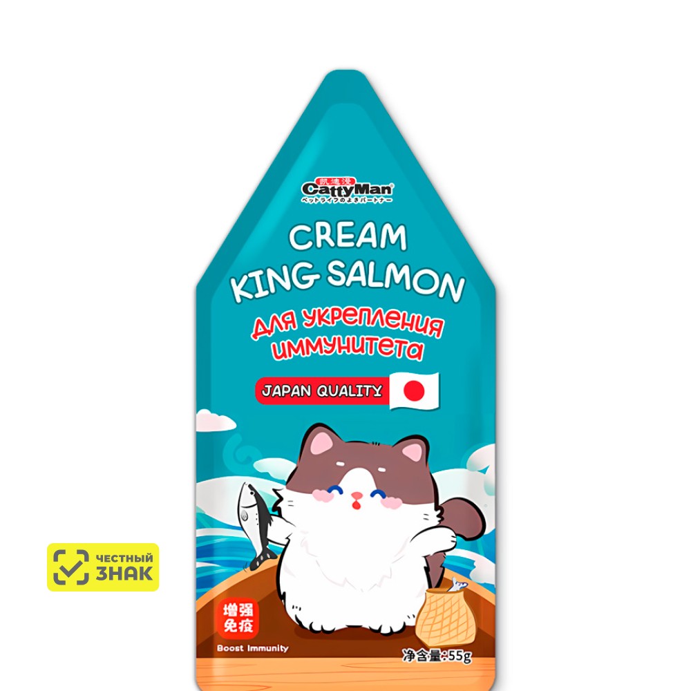 

CATTYMAN Лакомство Cream King Salmon Крем-мусс с лососем для укрепления иммунитета у кошек и котят, 55 гр.
