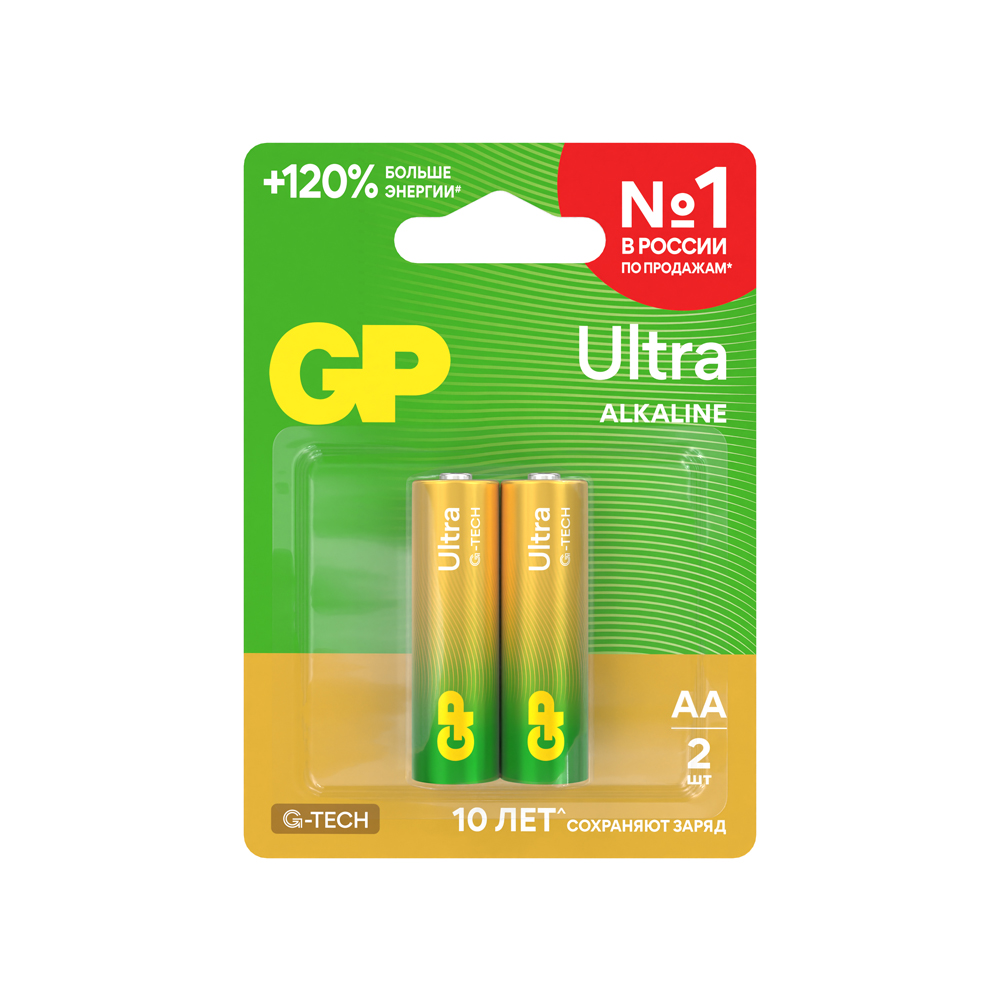 GP Батарейки алкалиновые Ultra Alkaline G-Tech 15А AA, 2 шт.