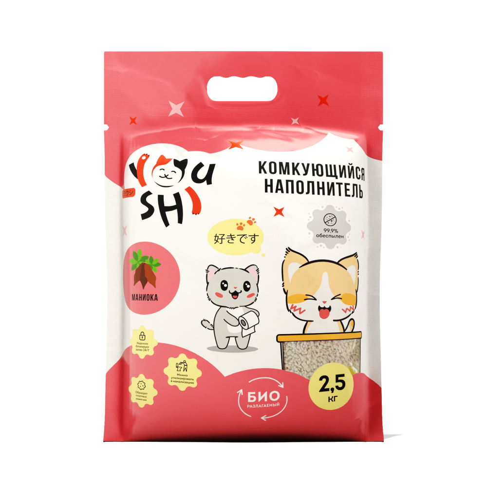 Youshi Наполнитель комкующийся из маниоки для кошачьего туалета, 5 л (2,5 кг)