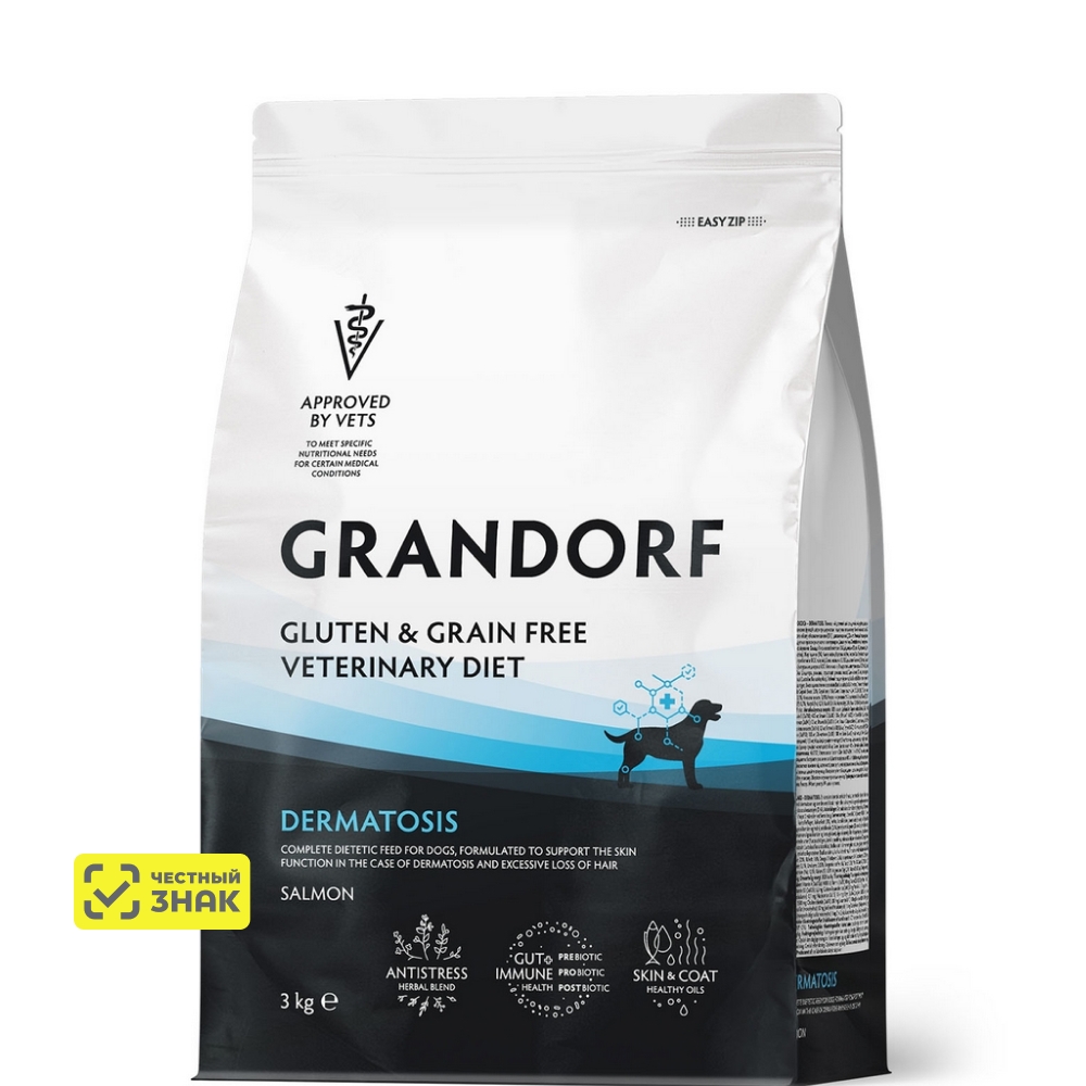 GRANDORF Vet Dermatosis Сухой корм диетический для собак с заболеваниями кожи, с лососем, 3 кг