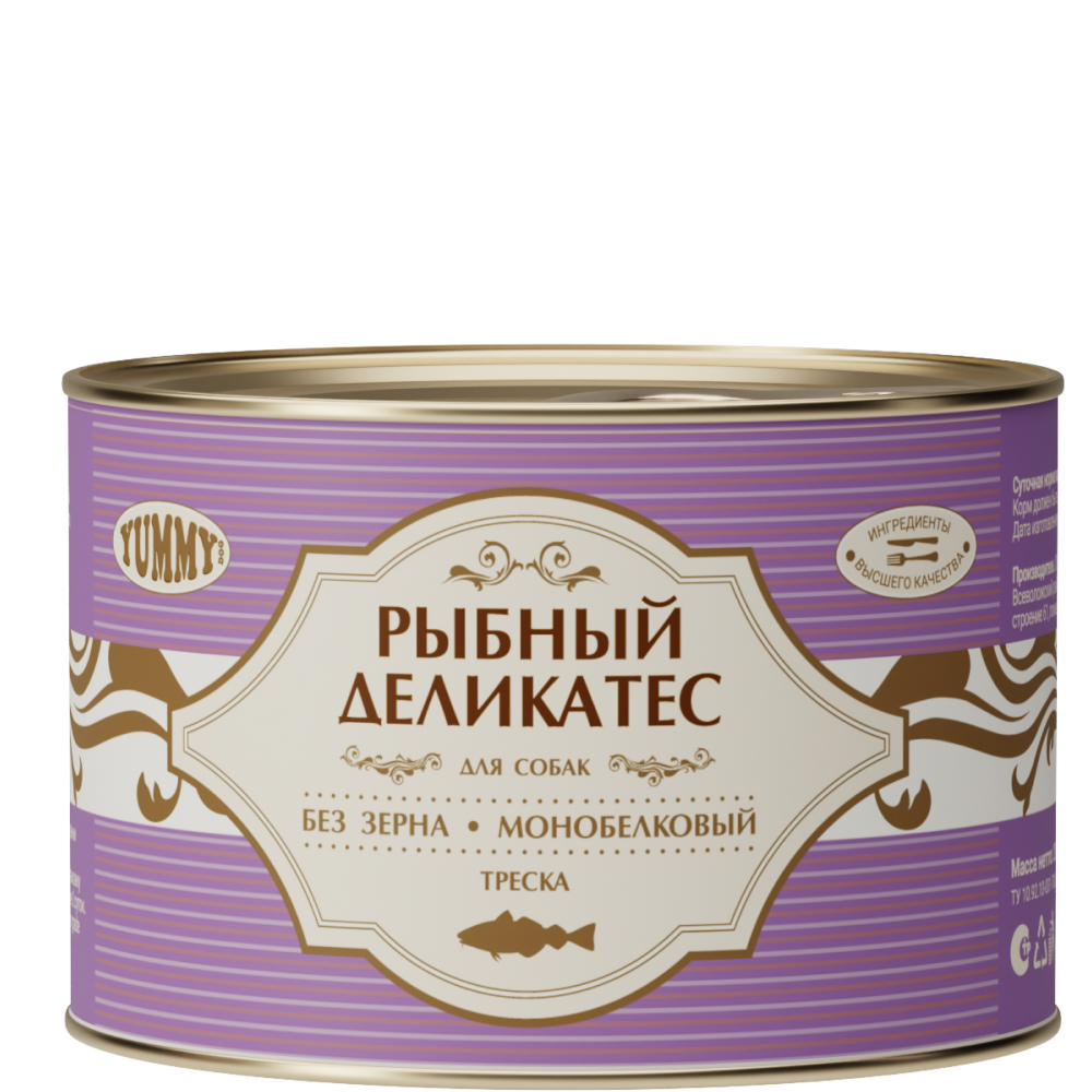 Yummy Влажный корм для собак Рыбный Деликатес, с треской в желе, 200 гр