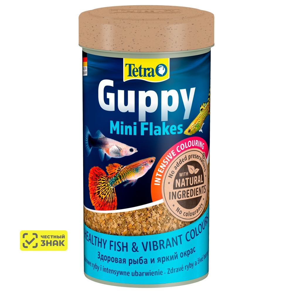 Tetra Guppy MiniFlakes корм для живородящих рыб и гуппи мини-хлопья, 250 мл