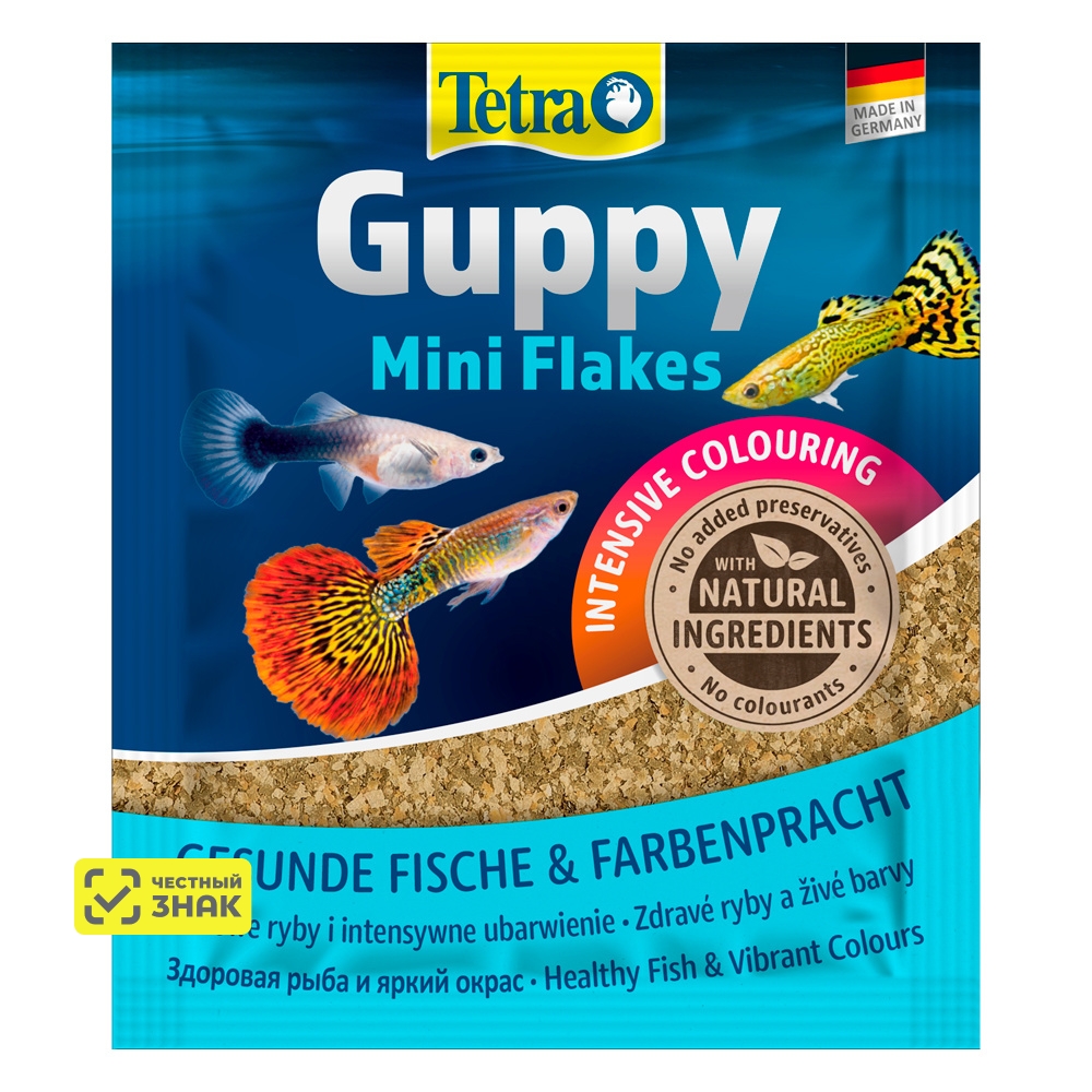Tetra Guppy Mini Flakes корм для живородящих рыб мини-хлопьями, 12 г