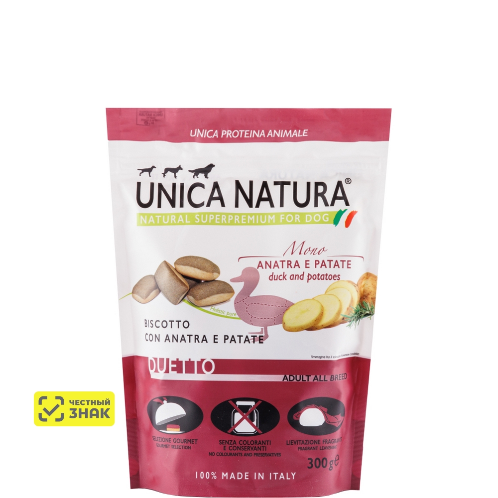 UNICA Natura Лакомство Печенье с мясом утки и картофелем для собак, 300 гр.