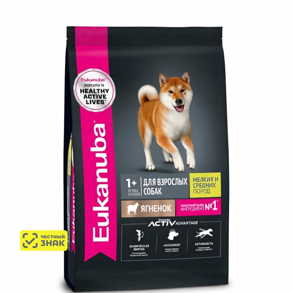 Eukanuba Сухой корм для взрослых собак мелких и средних пород, с ягненком, 3 кг