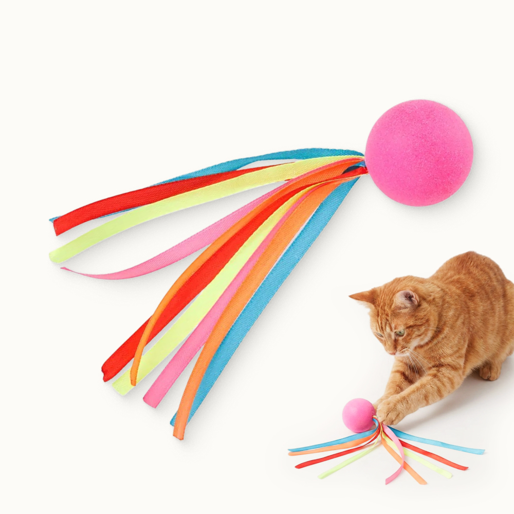 Pet hobby Игрушка с лентами для кошек Мячик Нарисуй для кота, 18х4х4 см, лента 14 см