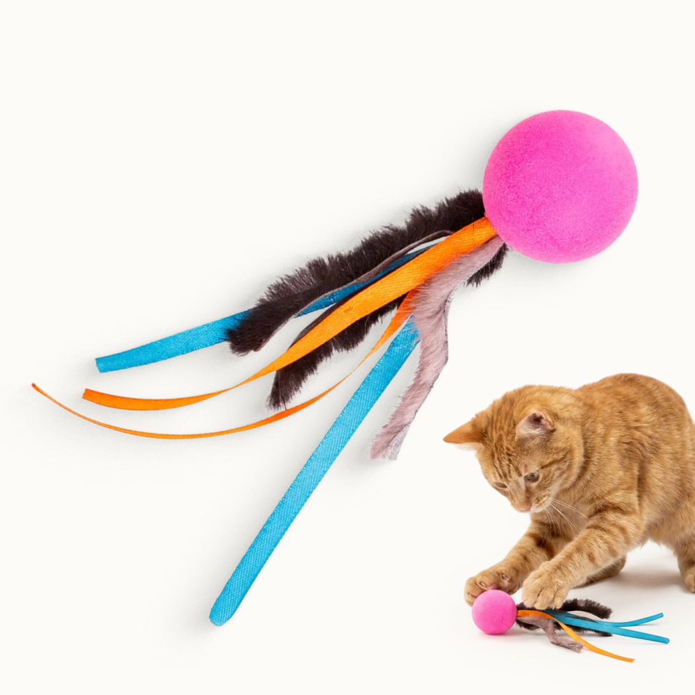 Pet hobby Игрушка с норкой и лентами для кошек Мячик Нарисуй для кота, 18х4х4 см, лента 14 см