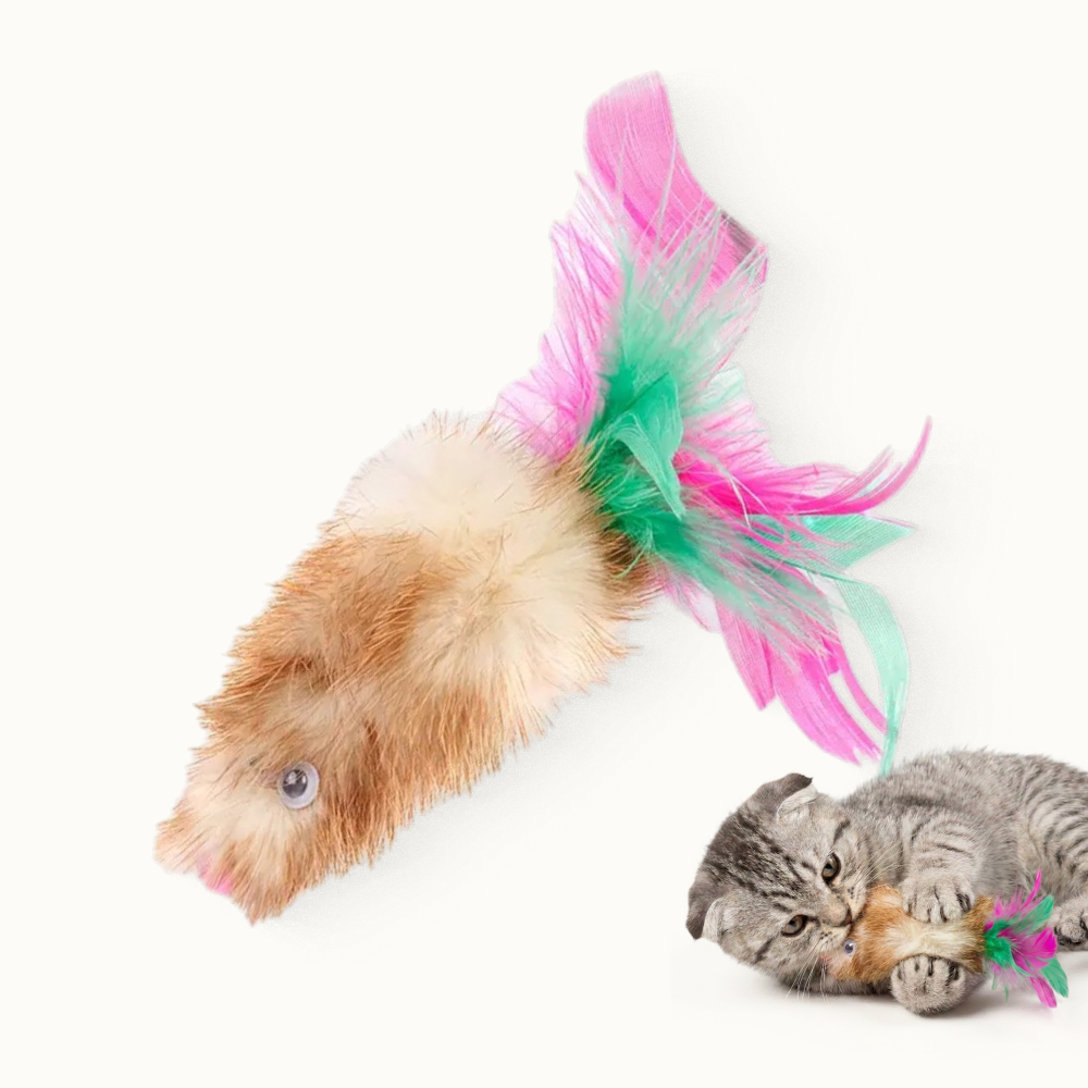 Pet hobby Игрушка из норки для кошек Мышка с перьевым хвостом, 11 см