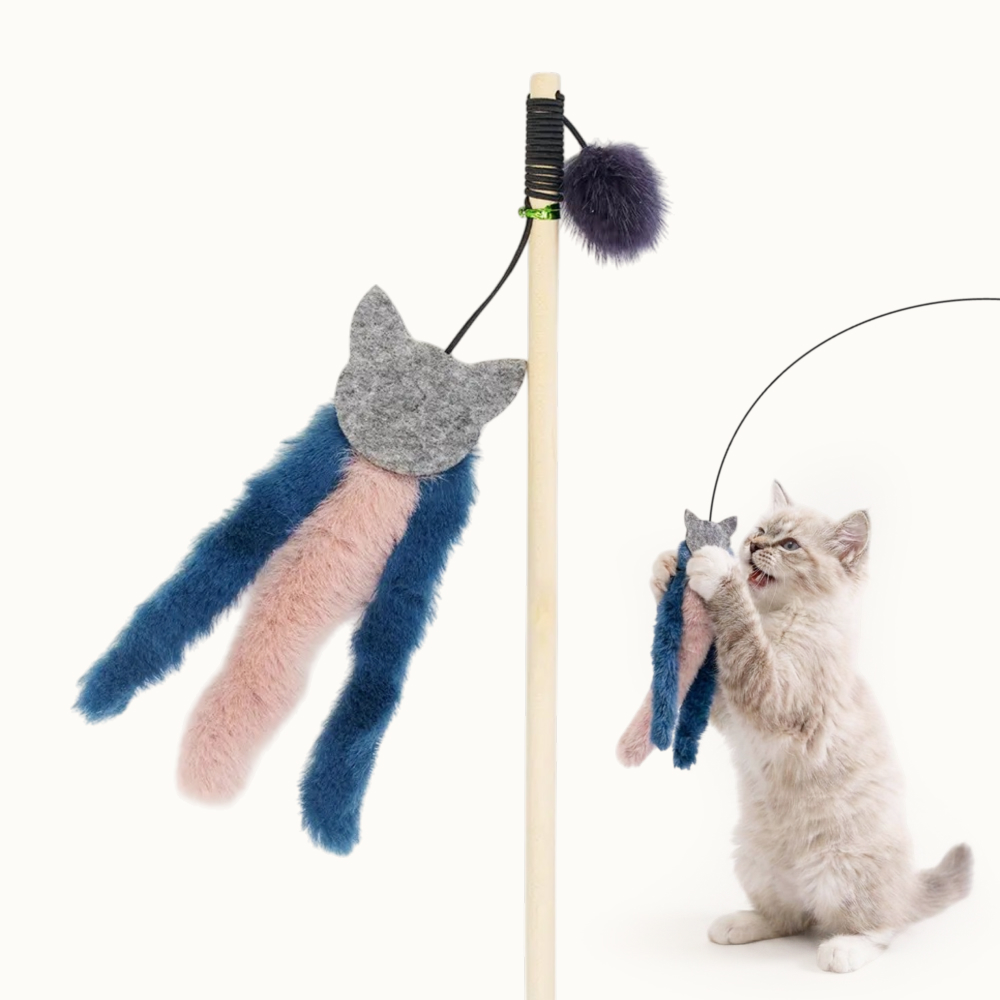 Pet hobby Игрушка-дразнилка для кошек Кот трихвост, игрушкa 14x5x0,5 см, палка 50 см, длина резинки 48 см