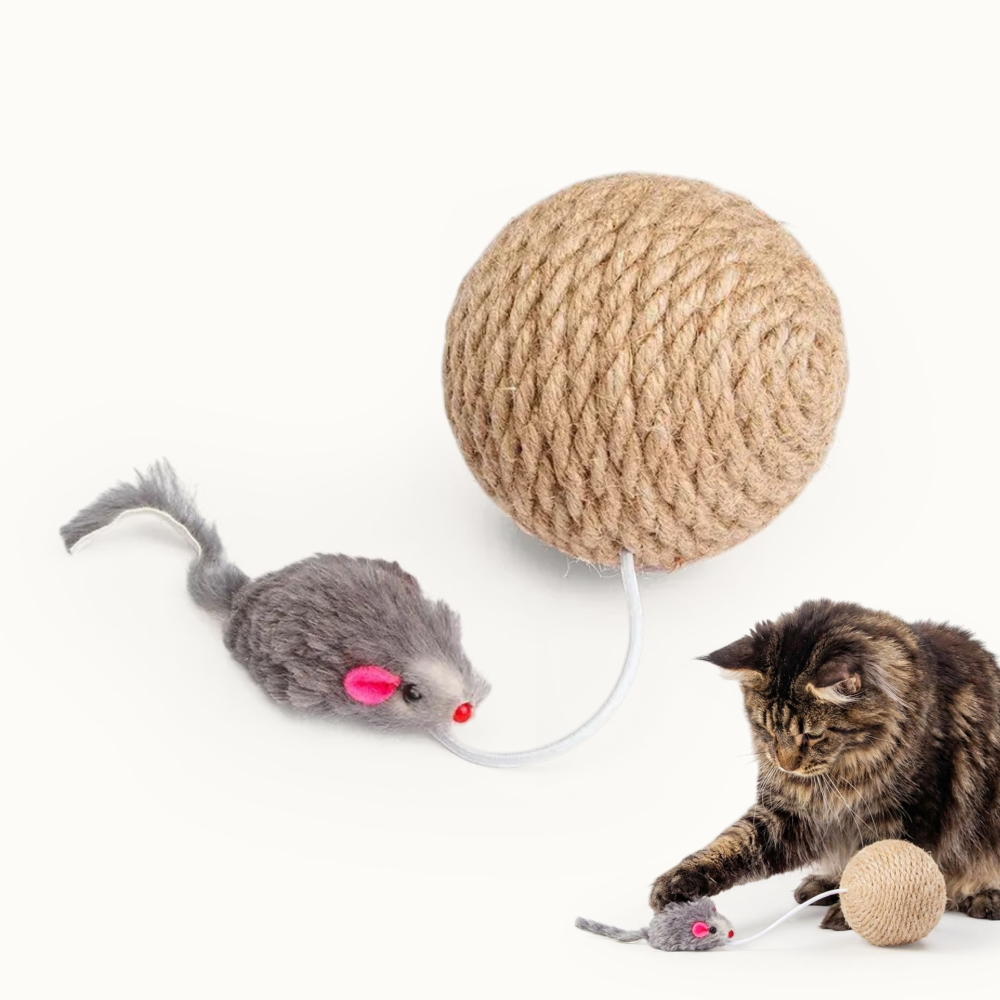 Pet hobby Игрушка-когтеточка из джута для кошек Шар с мышкой, 8 см