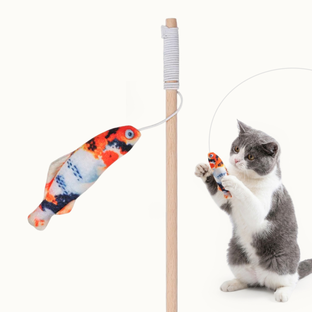 Pet hobby Игрушка-дразнилка для кошек Карп кои с кошачьей мятой, валерианой и погремушкой, 11х3,5х1,7 см, удочка 40 см