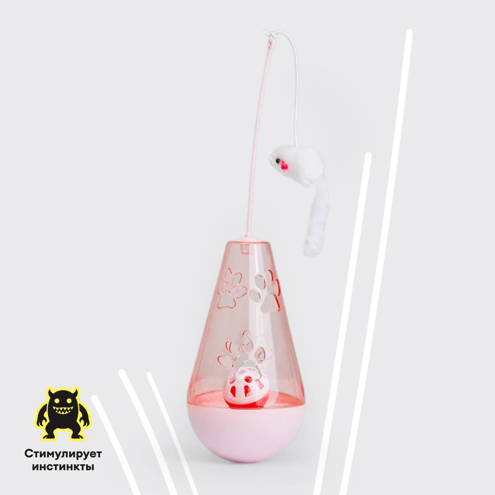 Petmax Игрушка для кошек Неваляшка с шариком и мышкой, 18,5х9,5х9,5 см, длина палки 16,5 см, разноцветный