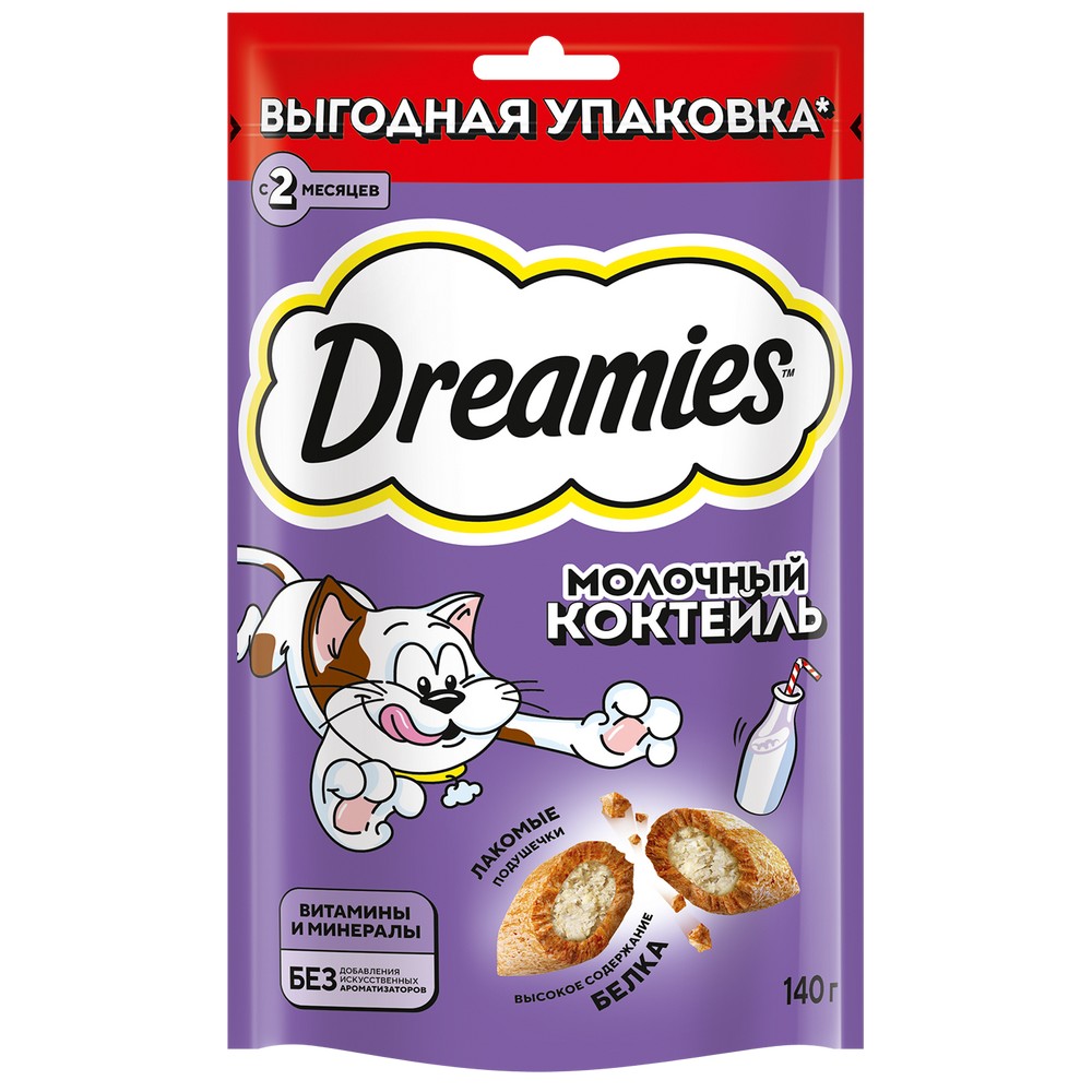 Dreamies Лакомство Молочный коктейль Подушечки с молочной начинкой для кошек, 140 гр.