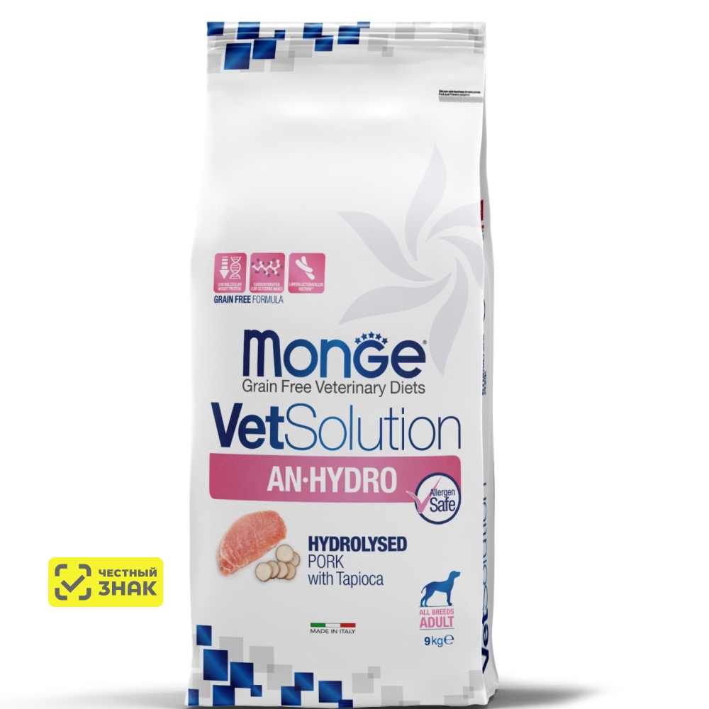 Monge VetSolution An-Hydro Сухой диетический корм для взрослых собак всех пород при пищевой непереносимости, с гидролизованной свининой