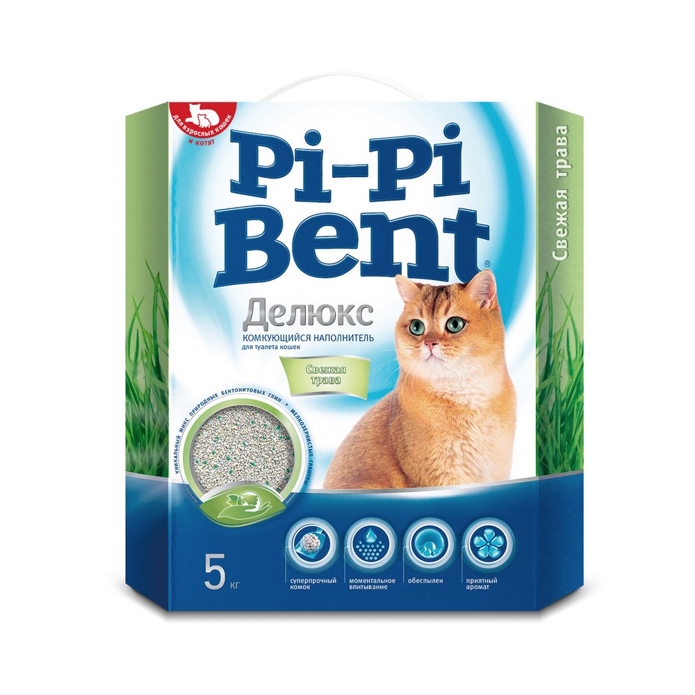 Pi-Pi-Bent Наполнитель бентонитовый комкующийся для кошачьего туалета Делюкс, 12 л (5 кг), с ароматом свежих трав
