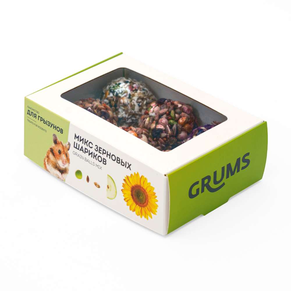 GRUMS Лакомство Микс зерновых шариков с разными вкусами для грызунов, 6 шт., 150 гр