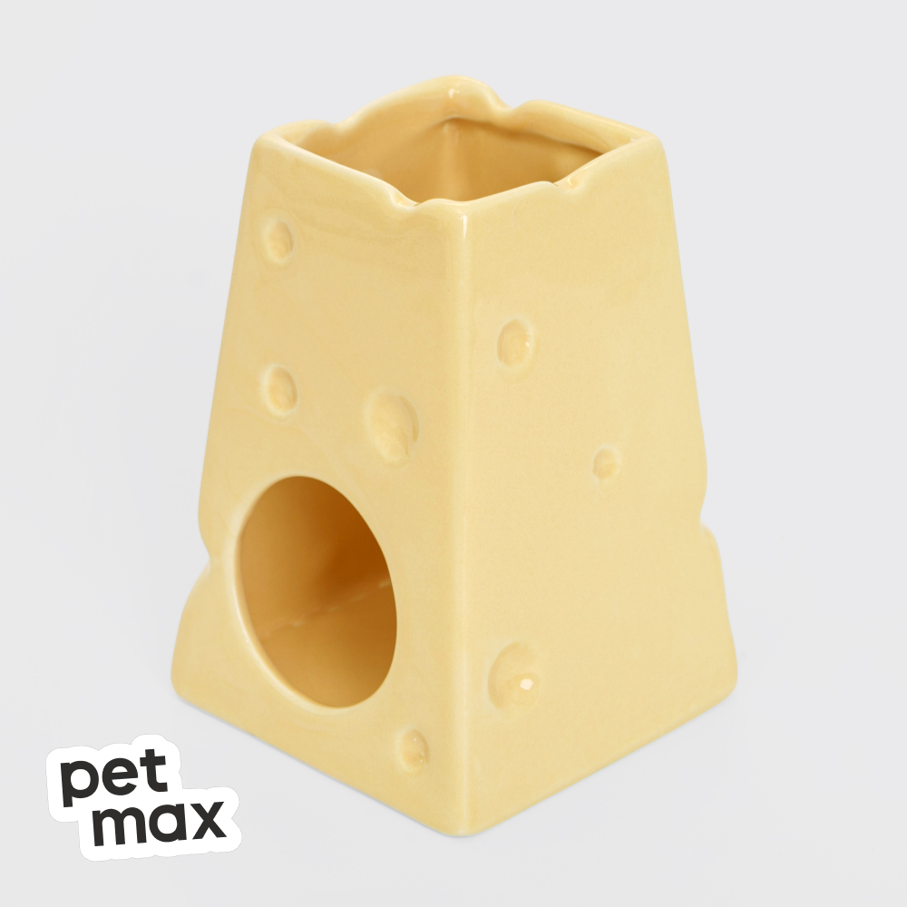 Petmax Petmax Подставка-домик керамическая д/грыз Сырная 12,5*8,5см, желтая