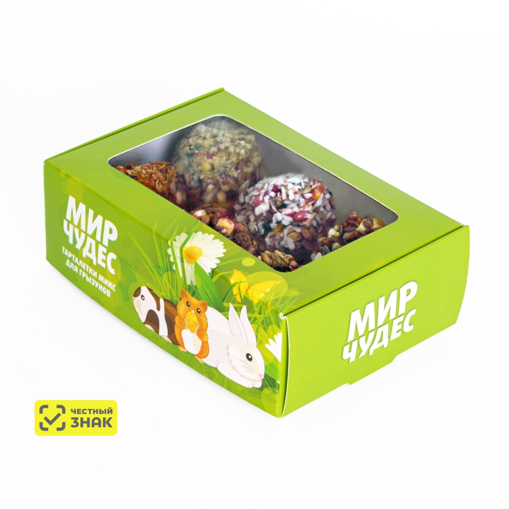 Мир чудес Лакомство Тарталетки злаковые с разными вкусами для мелких грызунов, 6 шт.х 20 гр