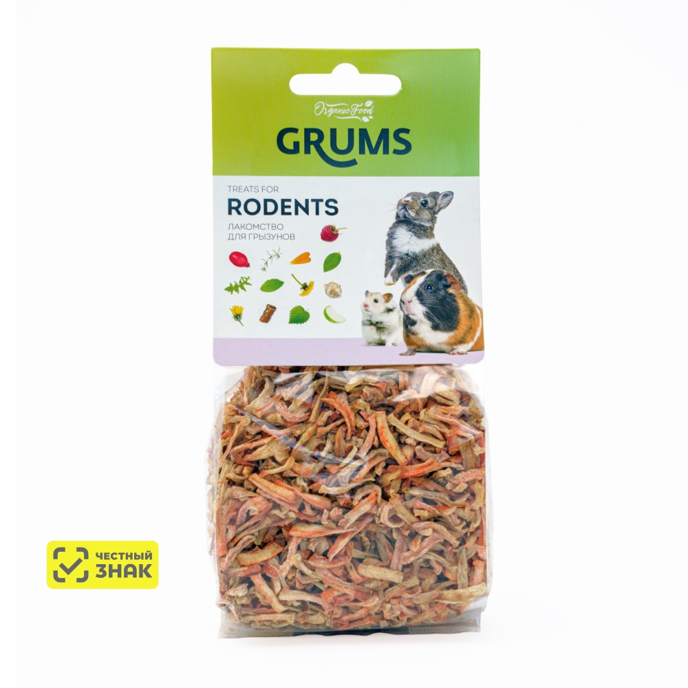 GRUMS Лакомство Морковь сушеная для грызунов и птиц, 60 гр.