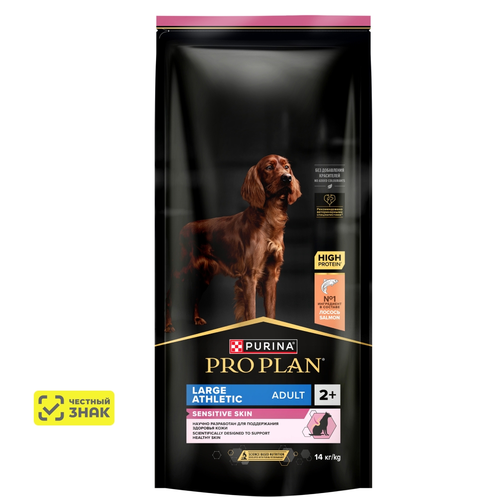 PRO PLAN® Сухой корм для взрослых собак крупных пород с атлетическим телосложением с чувствительной кожей, с высоким содержанием лосося, 14 кг