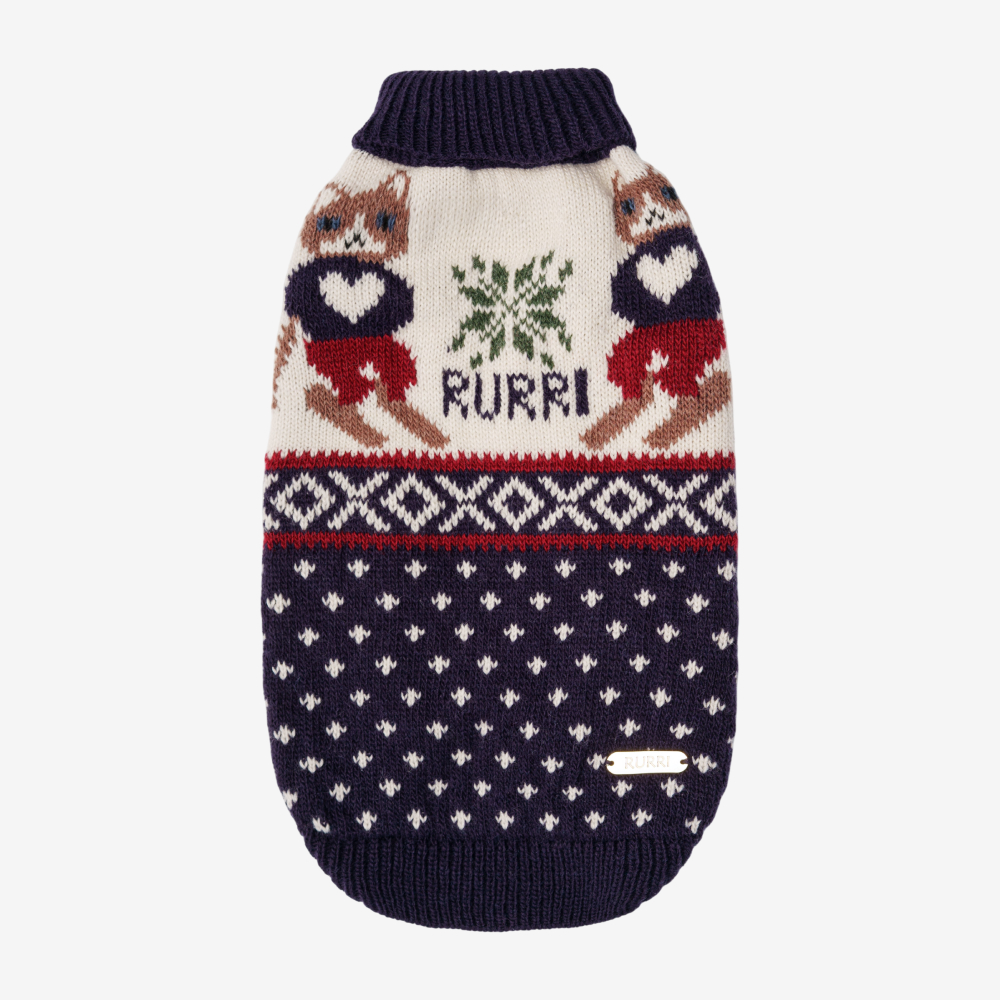 RURRI Rurri Свитер синий с котами шерсть XS