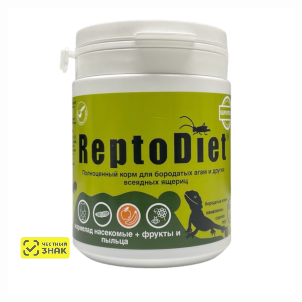 ReptoDiet Полноценный корм для бородатых агам и других всеядных ящериц, 80 гр