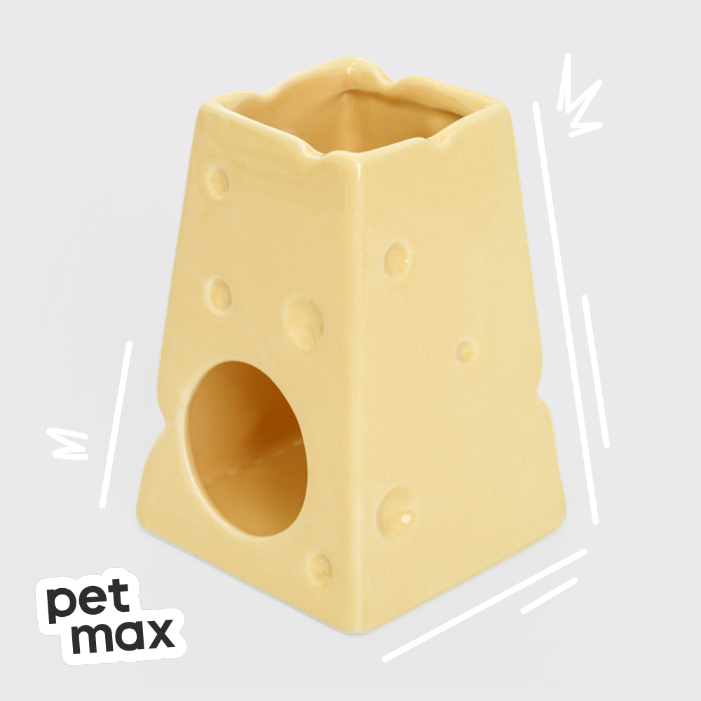 Petmax Домик-подставка для грызунов Сырная, 8,5х8,5х12,5 см, желтый