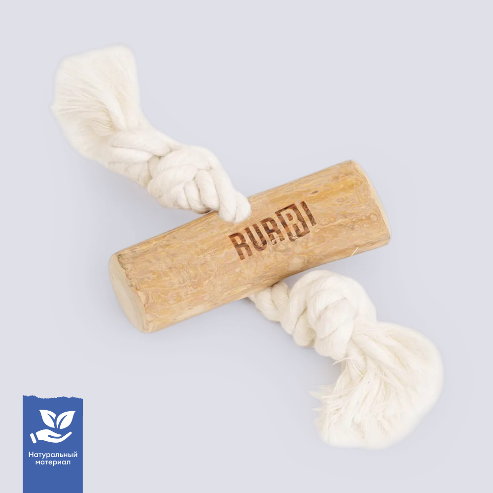 RURRI Игрушка для собак Палочка из кофейного дерева с веревкой, 9,5х3,5 см