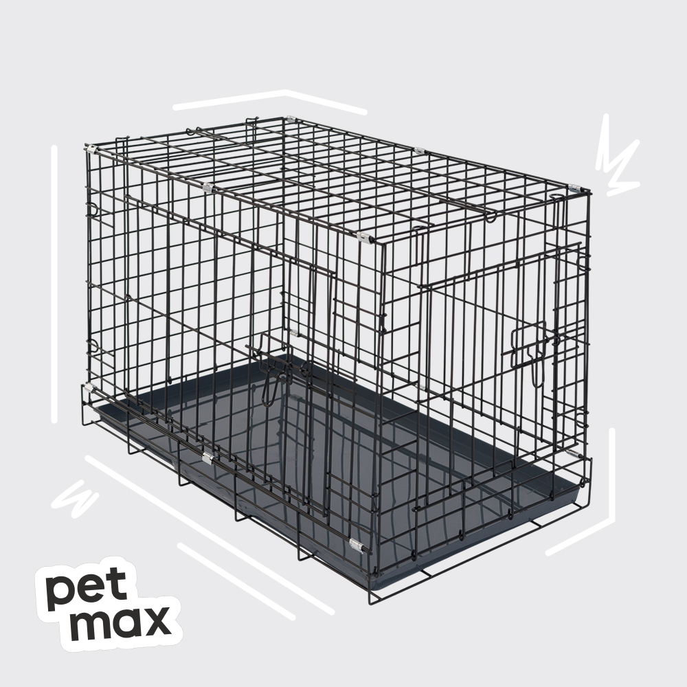Petmax Клетка складная с 2 дверцами и пластиковым поддоном для собак, 70х41х47 см