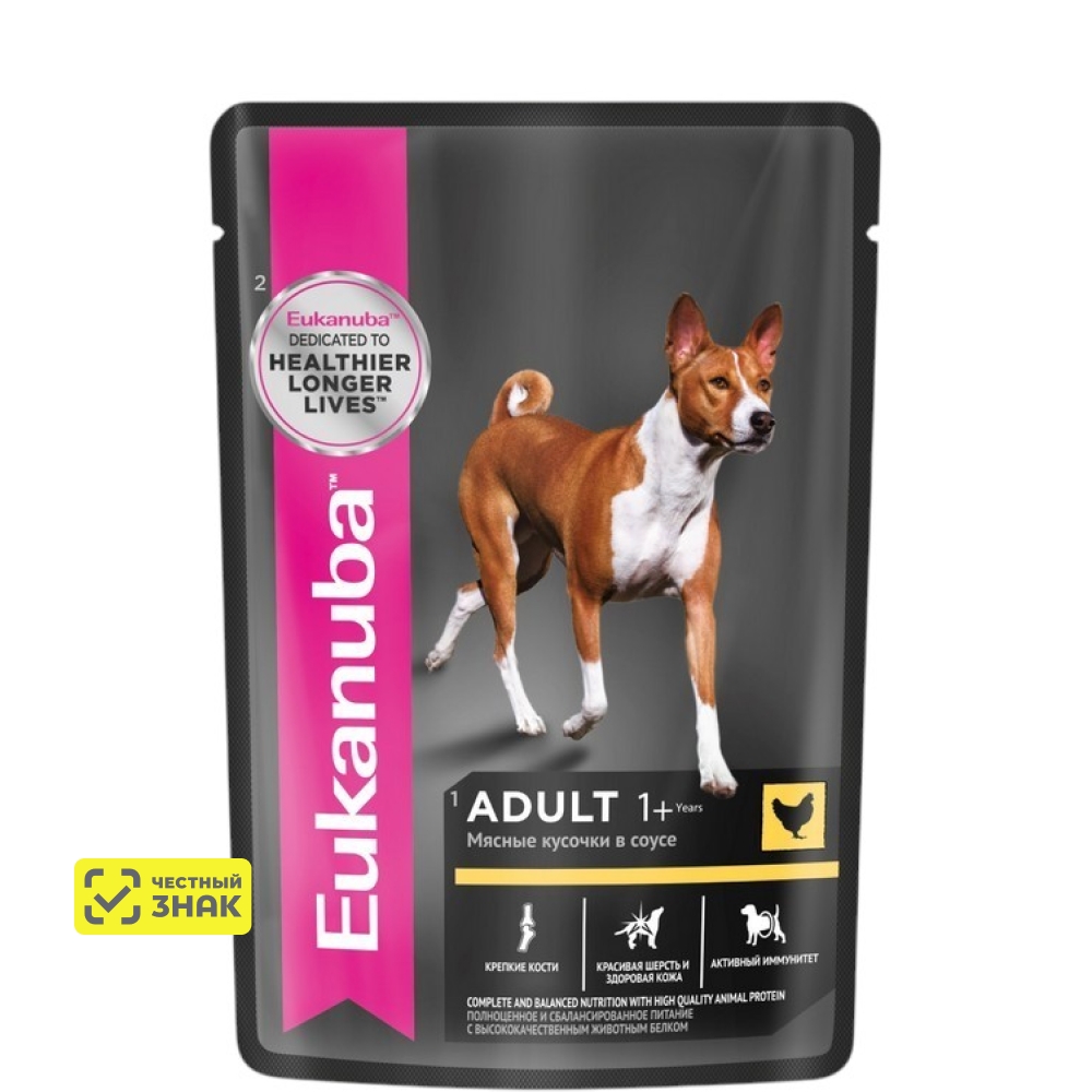 Eukanuba Adult all breed Влажный корм (пауч) для взрослых собак всех пород, с курицей в соусе, 100 гр.
