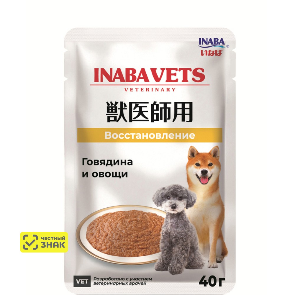 INABA CIAO VETS Влажный корм (пауч) для собак Восстановление, с говядиной и овощами, 40 гр.
