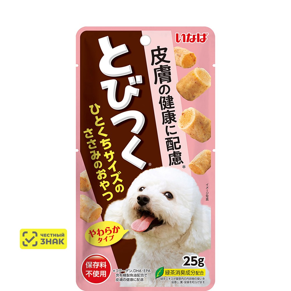 INABA CIAO Tobitsuku Лакомство Куриное филе для здоровья кожи для собак, 25 гр