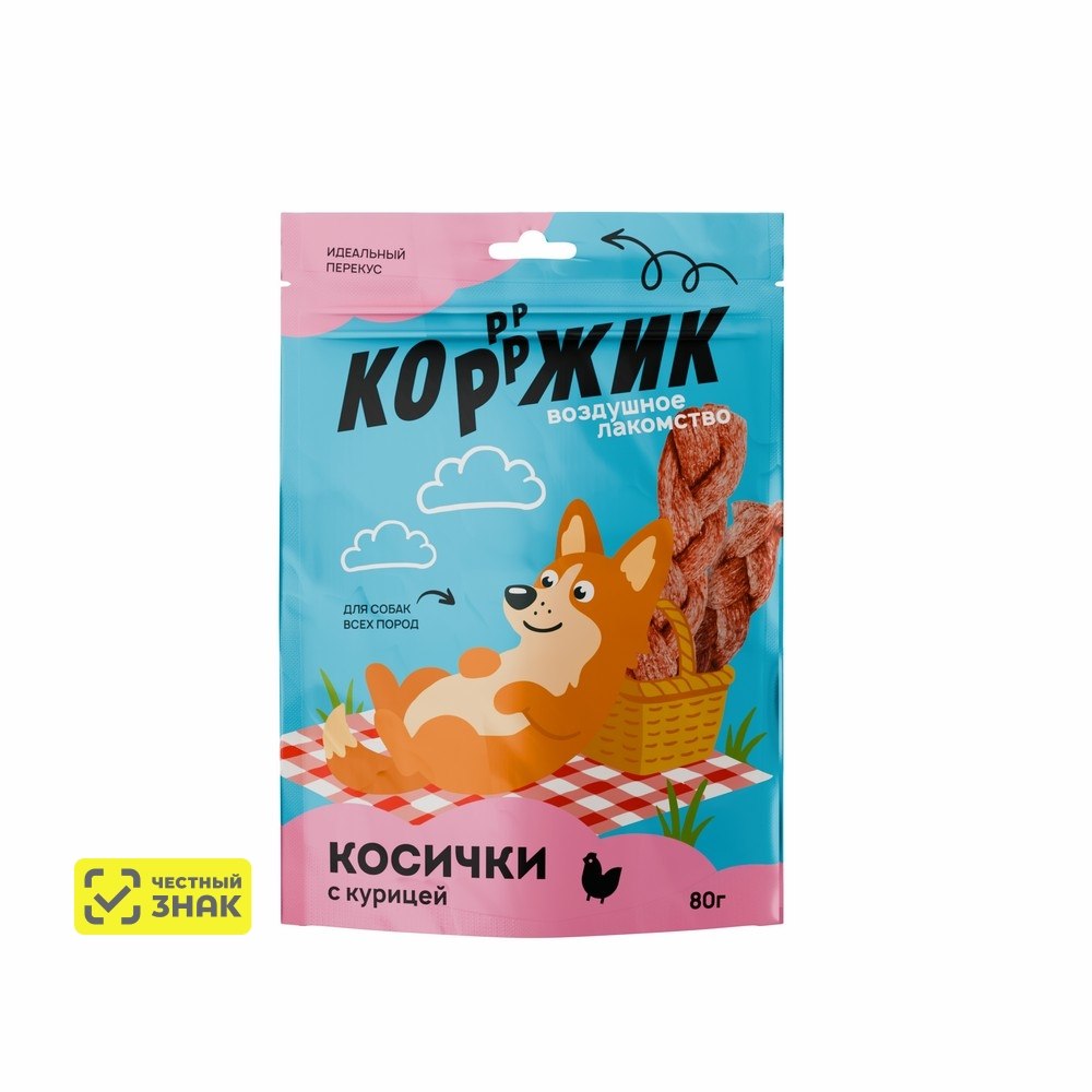 КОРЖИК Коржик лакомство для собак воздушное Косички с курицей