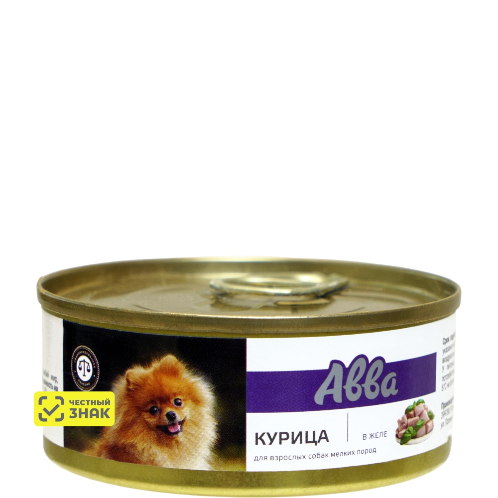 АВВА Влажный корм (консервы) для взрослых собак мелких пород, курица в желе, 100 гр.