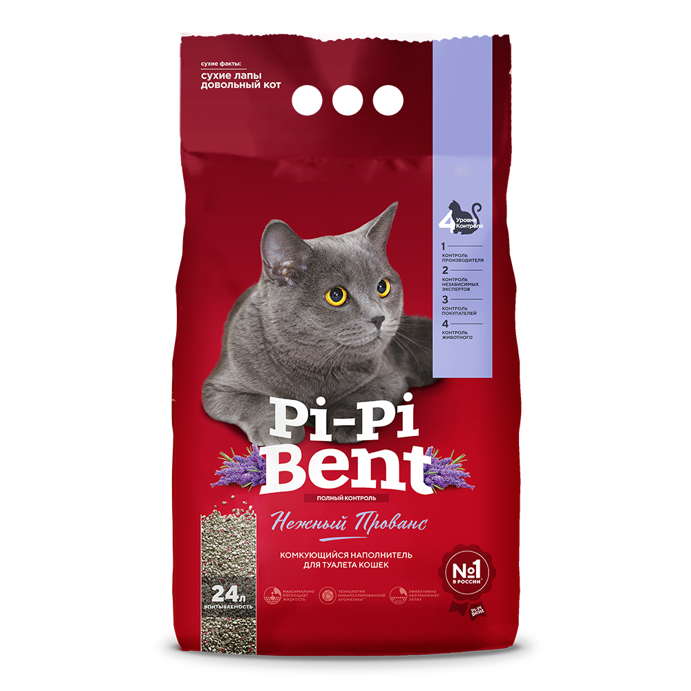 Pi-Pi-Bent Наполнитель комкующийся для кошачьего туалета, 24 л (10 кг), с ароматом нежный прованс
