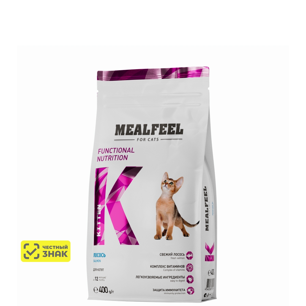 Mealfeel Kitten Сухой корм для котят до 12 месяцев, с лососем, 400 гр.