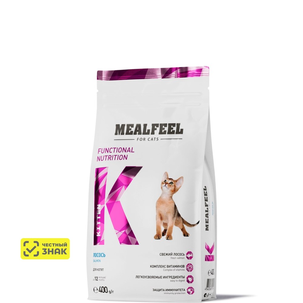 Mealfeel Kitten Сухой корм для котят до 12 месяцев, с лососем, 400 гр.