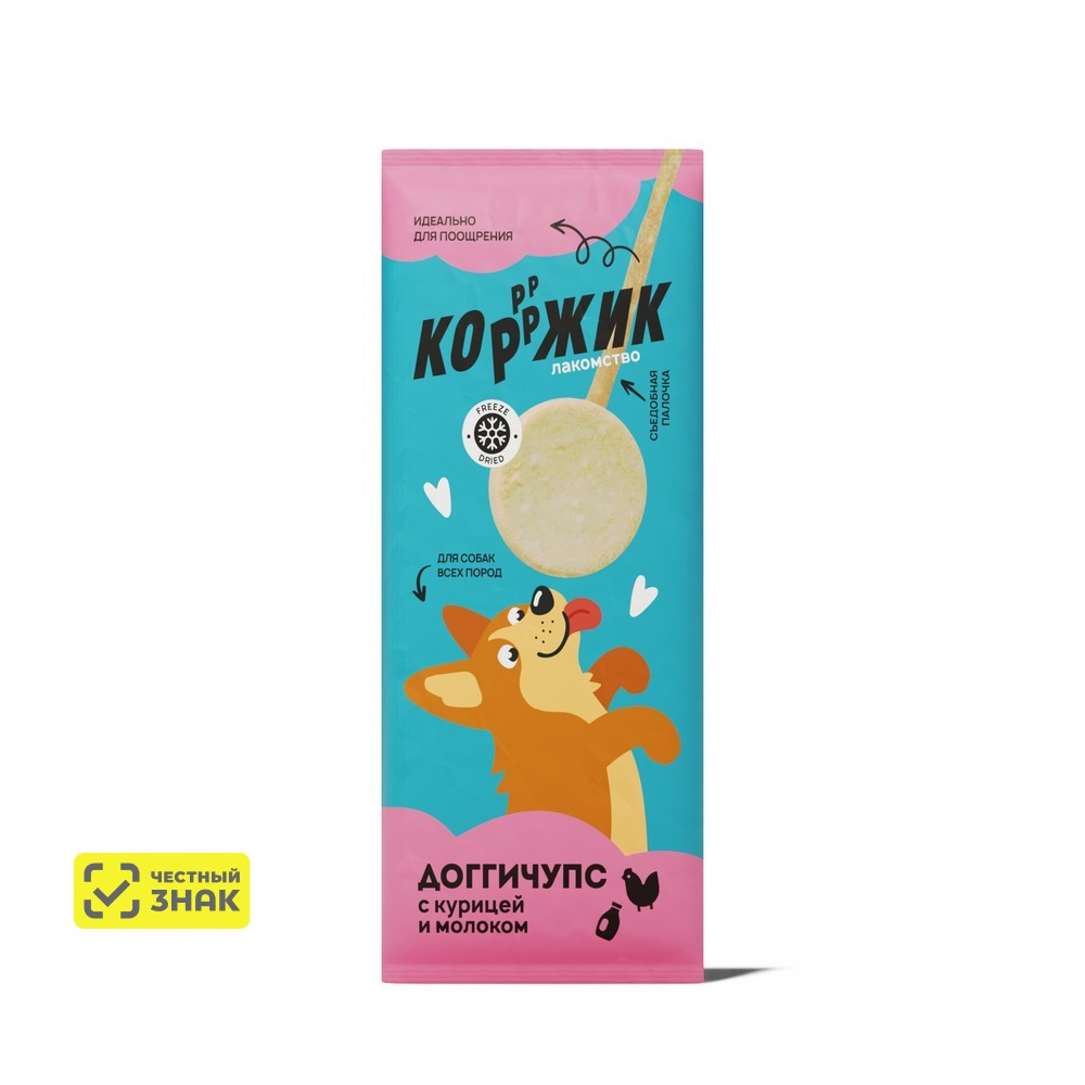 КОРЖИК Лакомство Доггичупс с курицей и молоком для собак всех пород, 6 гр