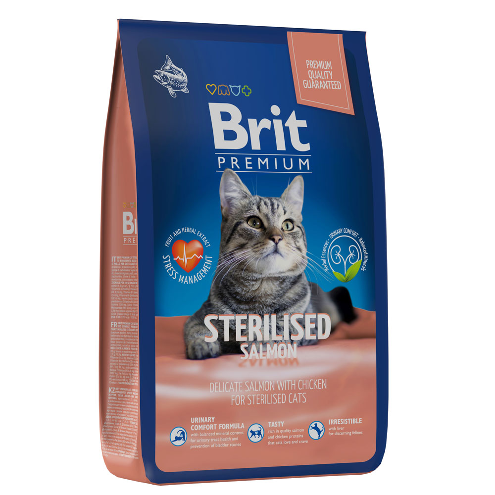 Brit Premium Cat Sterilized Salmon&Chicken сухой корм для стерилизованных кошек с лососем и курицей, 8кг