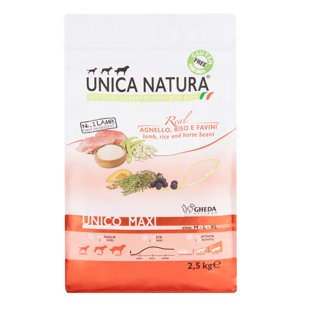  | UNICA Maxi сухой корм для собак крупных пород с ягненком, рисом и бобами, 2,5 кг