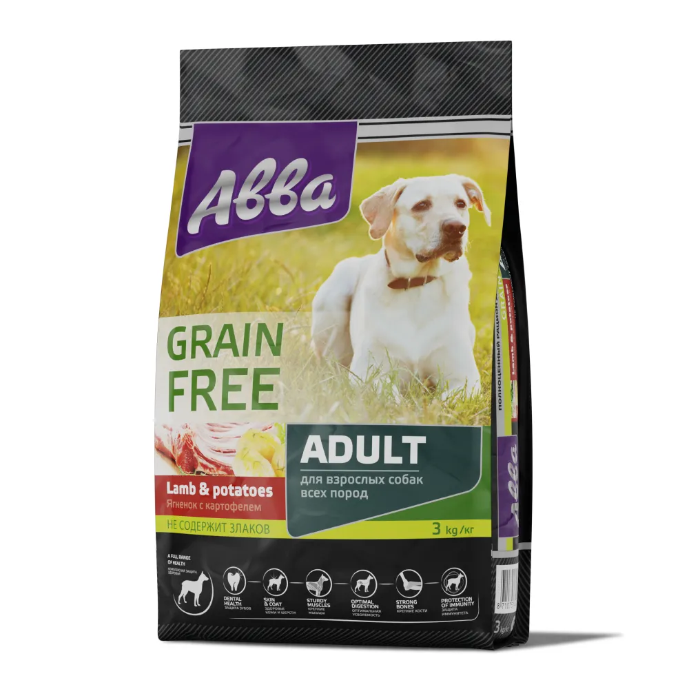  | АВВА Premium Grain Free Adult сухой корм для собак всех пород старше 1 года, с ягненком и картофелем, 3 кг