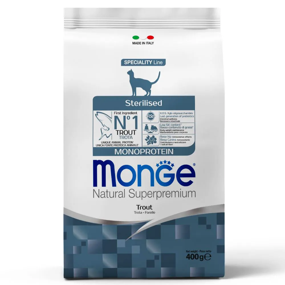 Monge Cat Monoprotein Sterilised Trout сухой корм для стерилизованных кошек с форелью (1,5 кг)