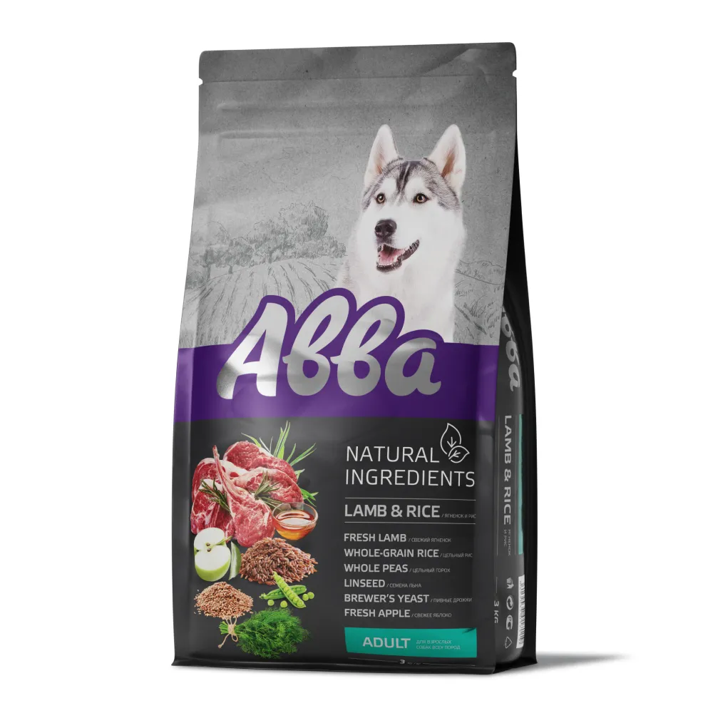  | АВВА Natural Ingredients Сухой корм для взрослых собак с ягненком и рисом, 3 кг