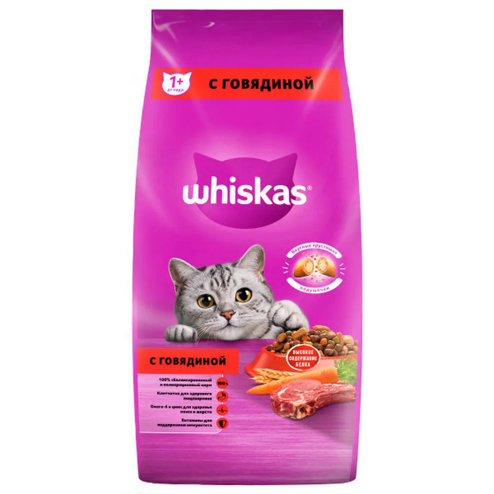 Whiskas Сухой корм для кошек старше 1 года Вкусные подушечки с нежным  паштетом, аппетитное ассорти с курицей и индейкой, 350 гр. Курица 350 г,  цены, купить в интернет-магазине Четыре Лапы с доставкой