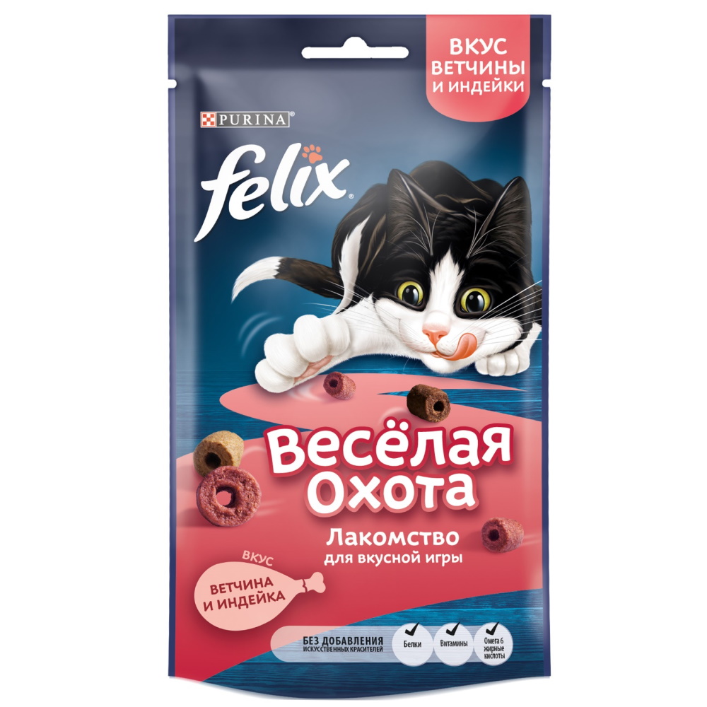 Felix Лакомство Весёлая охота для кошек, со вкусом курицы и печени, Пауч,  50 г 50 г , цены, купить в интернет-магазине Четыре Лапы с доставкой