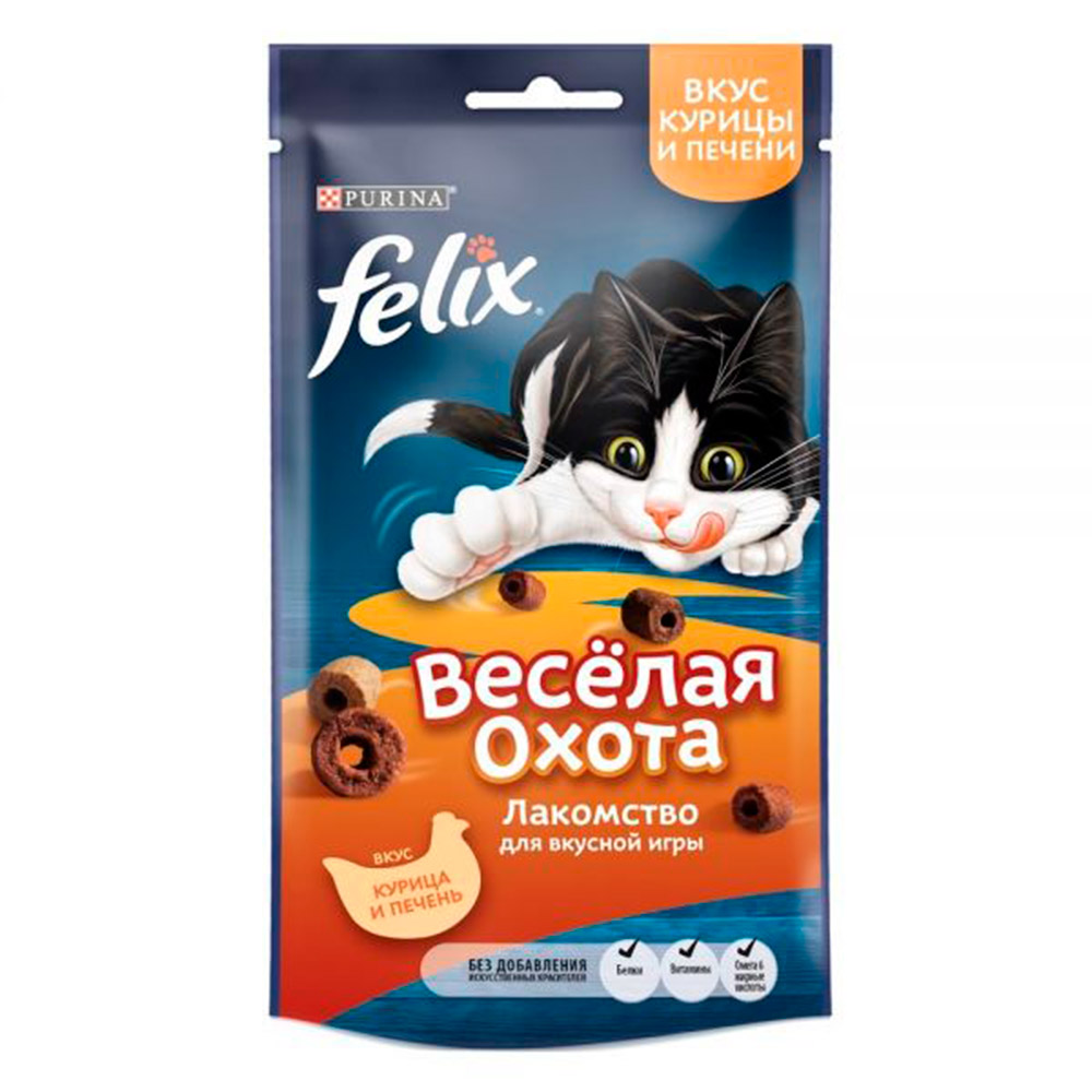 Felix Лакомство Весёлая охота для кошек, со вкусом курицы и печени, Пауч,  50 г 50 г , цены, купить в интернет-магазине Четыре Лапы с доставкой