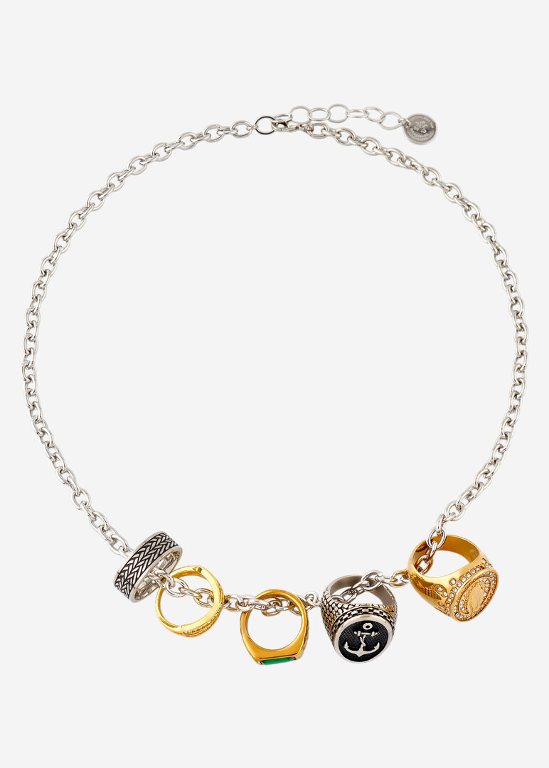 Биколорное колье с кольцами и кристаллами Rings
